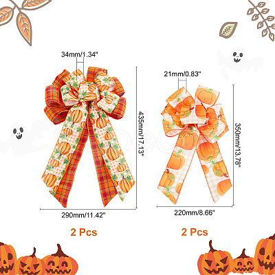 4Pcs 2 Style Pumpkin Pattern Ployester Bowknot Display Decoration DIY-CA0004-37-1