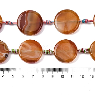 Natural Striped Agate/Banded Agate Coin Beads Strands G-NH0040-01B-1
