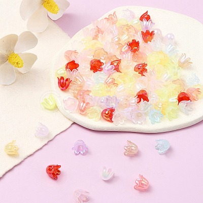 6-Petal Imitation Jelly Acrylic Bead Caps JACR-FS0001-02-1