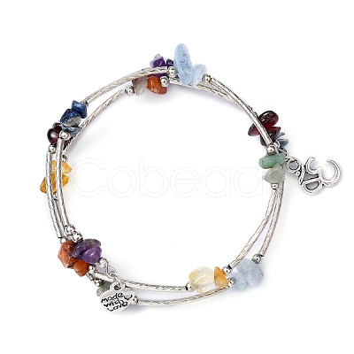 Three Loops Natural Gemstone Beaded Wrap Bracelets X-BJEW-JB02331-03-1