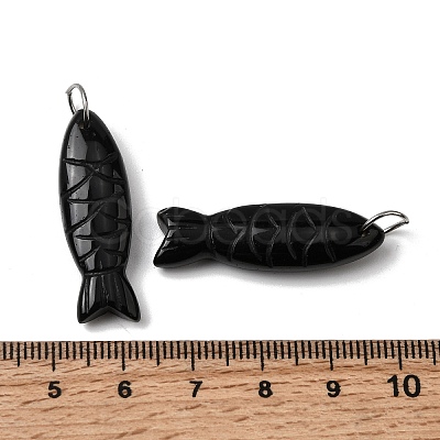 Natural Obsidian Carved Pendants G-G314-01P-07-1
