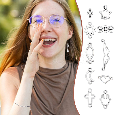 120Pcs 12 Styles Tibetan Style Alloy Links Connector Charms FIND-GA0005-51-1