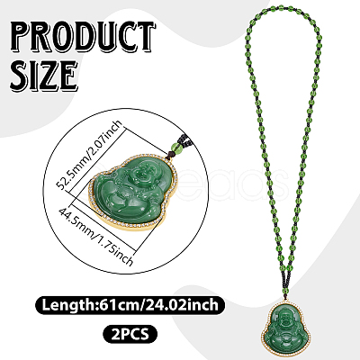 2Pcs Alloy Glass Buddha Pendant Glass Beaded Necklaces NJEW-UN0001-89-1