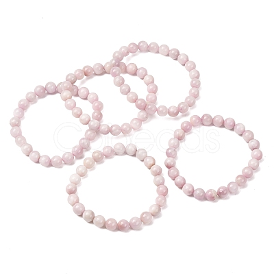 Natural Kunzite Round Beads Stretch Bracelets for Women Men BJEW-A149-02-1