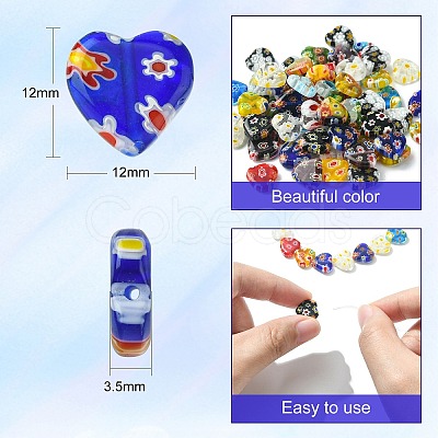 2 Strands Handmade Millefiori Glass Heart Bead Strands LK-CJ0001-01-1