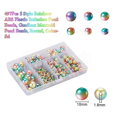 497Pcs 5 Style Rainbow ABS Plastic Imitation Pearl Beads OACR-YW0001-07B-1