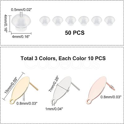 30Pcs 3 Colors 304 Stainless Steel Stud Earring Findings STAS-UN0017-99-1