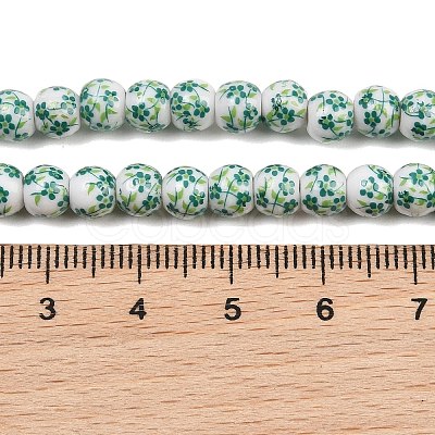 Handmade Flower Printed Porcelain Ceramic Beads Strands PORC-M005-6mm-07-1
