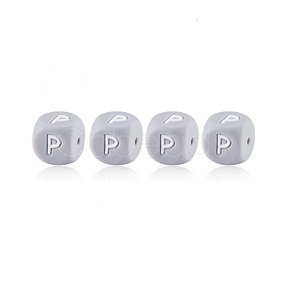 20Pcs Grey Cube Letter Silicone Beads 12x12x12mm Square Dice Alphabet Beads with 2mm Hole Spacer Loose Letter Beads for Bracelet Necklace Jewelry Making JX436P-1