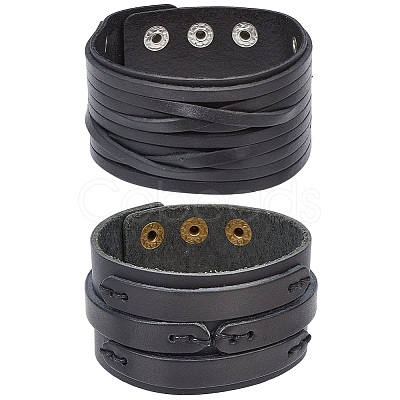 2Pcs 2 Styles Cowhide Leather Bracelets BJEW-CL0003-34B-1