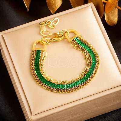 Golden 304 Stainless Steel Triple Layer Multi-strand Bracelets BJEW-C045-01C-G-1