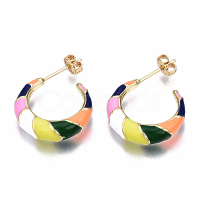 Brass Enamel Half Hoop Earrings EJEW-S210-017-NR-1