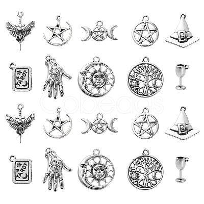 100Pcs 10 Styles Witch Hat & Fertility & Goblets Goddess Tibetan Style Alloy Pendants TIBEP-CJ0002-86-1