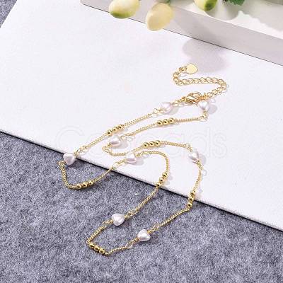 Heart Glass Beaded Chain Necklaces NJEW-JN03394-1