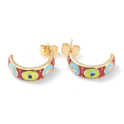 Semicircular Brass Enamel Half Hoop Earrings EJEW-L234-038G-1
