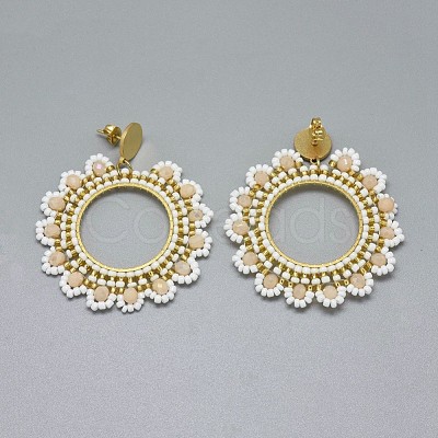 Handmade Woven Glass Beads Dangle Stud Earrings EJEW-F235-N01-1