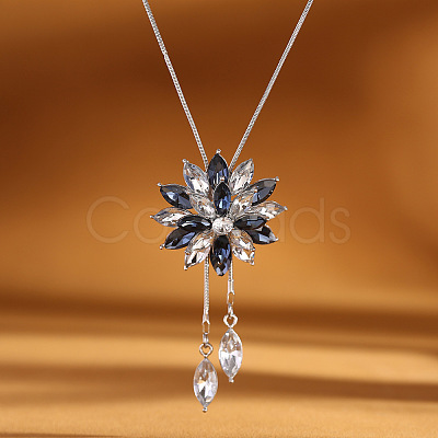 Flower Alloy Light Sapphire Rhinestone Long Tassel Y Necklaces for Women FS-WG6712B-06-1