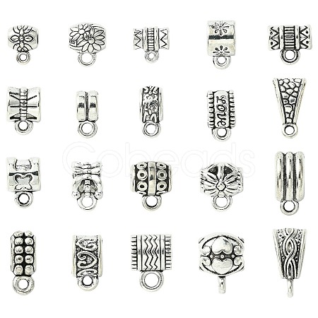 100Pcs 20 Styles Tibetan Style Alloy Tube Bails FIND-CJ0002-13-1