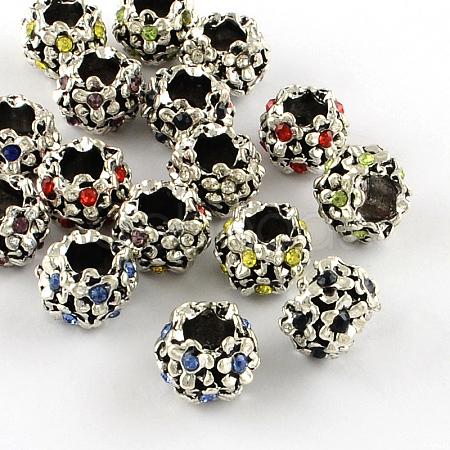 Antique Silver Plated Alloy Rhinestone Flower Large Hole European Beads MPDL-R041-04-1