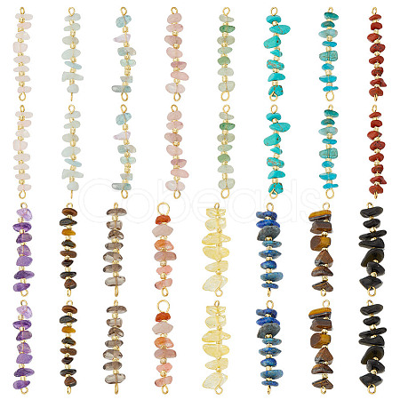 32Pcs 16 Styles Natural Chip Gemstone Beaded Connector Charms PALLOY-GO00059-1