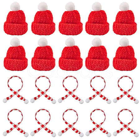 12Pcs Woolen Crochet Mini Hat with Pom Pom Ball with 12Pcs Mini Knitting Wool Yarn Scarf with 1Pc Rectangle Plastic Bags AJEW-SC0003-46A-1