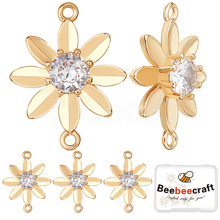 Brass Clear Cubic Zirconia Connector Charms KK-BBC0002-18-1