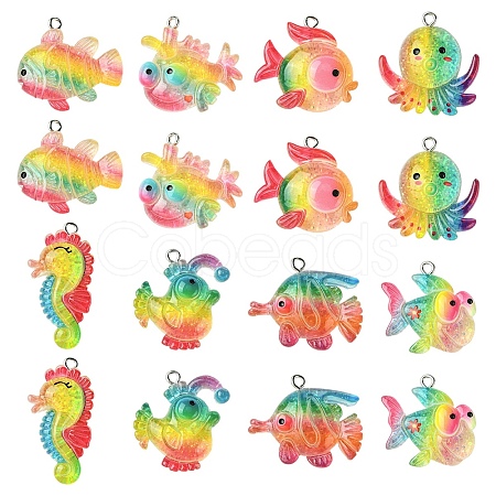 16Pcs 8 Styles Ocean Theme Transparent Resin Pendants RESI-YW0004-97-1