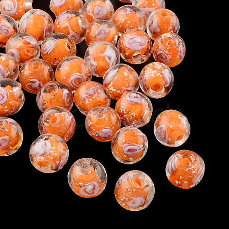 Handmade Luminous Inner Flower Lampwork Beads LAMP-R129-8mm-05-1