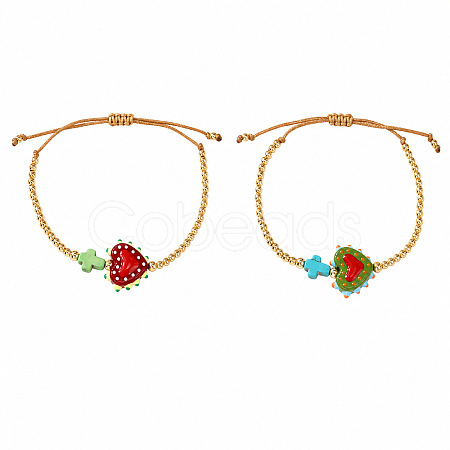 2Pcs 2 Colors Dyed Synthetic Turquoise Cross and Glass Heart Braided Bead Bracelets for Women PE0777-19-1