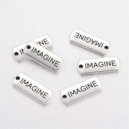 Tibetan Style Alloy Rectangle with Word Imagine Pendants TIBEP-Q043-056-RS-1