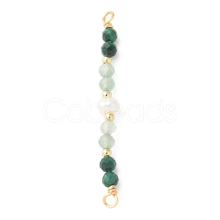 Faceted Round Natural Green Aventurinee & Malachite & Potato Natural Cultured Freshwater Pearl Beaded Connector Charms PALLOY-JF03531-03-1