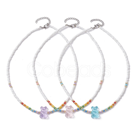 3 PCS Bear Shape Acrylic Beaded Necklaces NJEW-JN04632-1