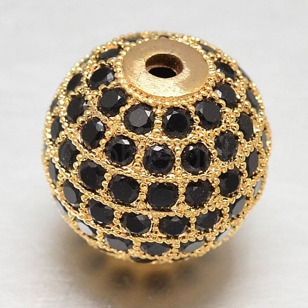 CZ Brass Micro Pave Cubic Zirconia Round Beads ZIRC-L017-10mm-06G-1