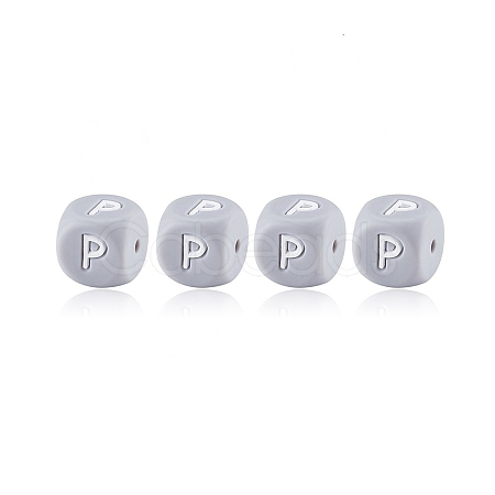 20Pcs Grey Cube Letter Silicone Beads 12x12x12mm Square Dice Alphabet Beads with 2mm Hole Spacer Loose Letter Beads for Bracelet Necklace Jewelry Making JX436P-1