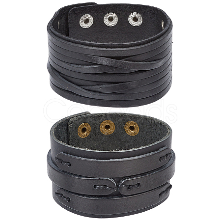 2Pcs 2 Styles Cowhide Leather Bracelets BJEW-CL0003-34B-1