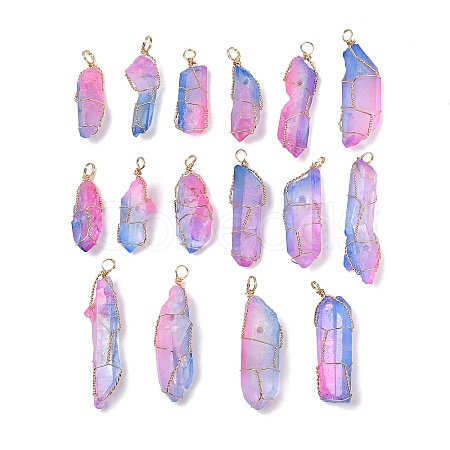 16Pcs Electroplated Raw Rough Natural Quartz Crystal Pendants PALLOY-AB00115-1