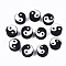 Handmade Polymer Clay Beads, Flat Round with Yin Yang, Black, 9~10x9~10x4~7mm, Hole: 2mm