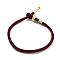 Cotton Cord Bracelets, with Brass Finding, Long-Lasting Plated, Real 24K Gold Plated, Dark Red, 8-1/2 inch(21.5cm)~9 inch(23cm)