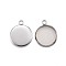 Tarnish Resistant 304 Stainless Steel Pendant Cabochon Settings, Plain Edge Bezel Cups, Flat Round, Stainless Steel Color, Tray: 12mm, 16.5x13.5x2mm, Hole: 1.8mm