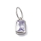 925 Sterling Silver Cubic Zirconia Charms, Colours, Rectangle, Lilac, 8x5x2mm, Hole: 5x3mm