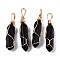 Natural Black Stone Big Pendants, with Golden Brass Findings, Hexagonal Prisms, 44.5~52x10~11x9.5~10.5mm, Hole: 4x7mm