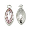 Alloy Glass Pendants, Faceted, Horse Eye, Platinum, Pearl Pink, 20x9x5mm, Hole: 1.5mm