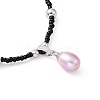 Natural Pearl Pendant Necklace with Glass Beaded Chains NJEW-M201-01B-2