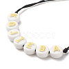 Acrylic Flat Round with Letters Braided Bead Bracelet for Women BJEW-JB07571-02-4