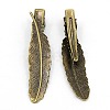 Antique Bronze Tone Feather Iron Flat Alligator Hair Clip Findings X-PHAR-B013-AB-1
