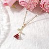 Valentine's Day Alloy Dark Red Enamel Rose Flower Pendant Necklaces NJEW-TA00183-1