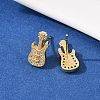 Brass Micro Pave Clear Cubic Zirconia Guitar Stud Earrings EJEW-F400-08G-2