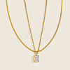 European Style Stainless Steel Pave Clear Cubic Zirconia Rectangle Pendant Snake Chain Double Layered Necklaces for Women ND1910-1