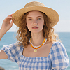 Dyed Natural Freshwater Shell Chip & Transparent Frosted Glass Nuggets Beaded Brass Shell Shaped Pendant Double Layer Necklaces NJEW-OC00005-5