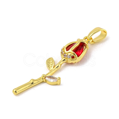Rose Flower for Valentine's Day Golden Rack Plating Brass Micro Pave Cubic Zirconia Pendants X-KK-R153-01C-G-1